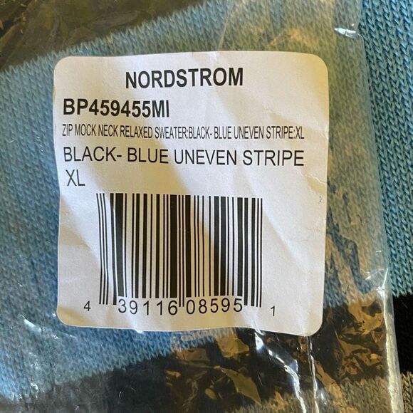 BP. Womens Black Blue Acrylic Mock Neck Quarter Zip Stripe Sweater Size XL NWT - Picture 7 of 7